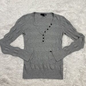 Fox Charcoal Buttoned V-Neck Sweater